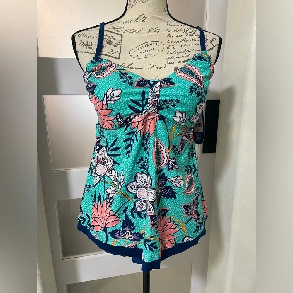 Caribbean Joe Green Floral Tankini Set